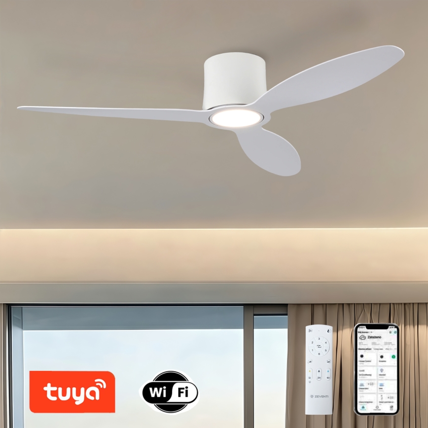 ZEVENTI - Ventilatore da soffitto dimmerabile VENTORA LED/24W/230V 3000/4000/6000K Wi-Fi Tuya bianco + telecomando