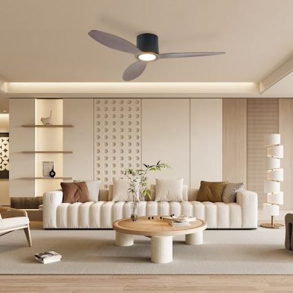 ZEVENTI - Ventilatore da soffitto dimmerabile a LED VENTORA LED/24W/230V 3000/4000/6000K Wi‑Fi Tuya nero/noce + telecomando
