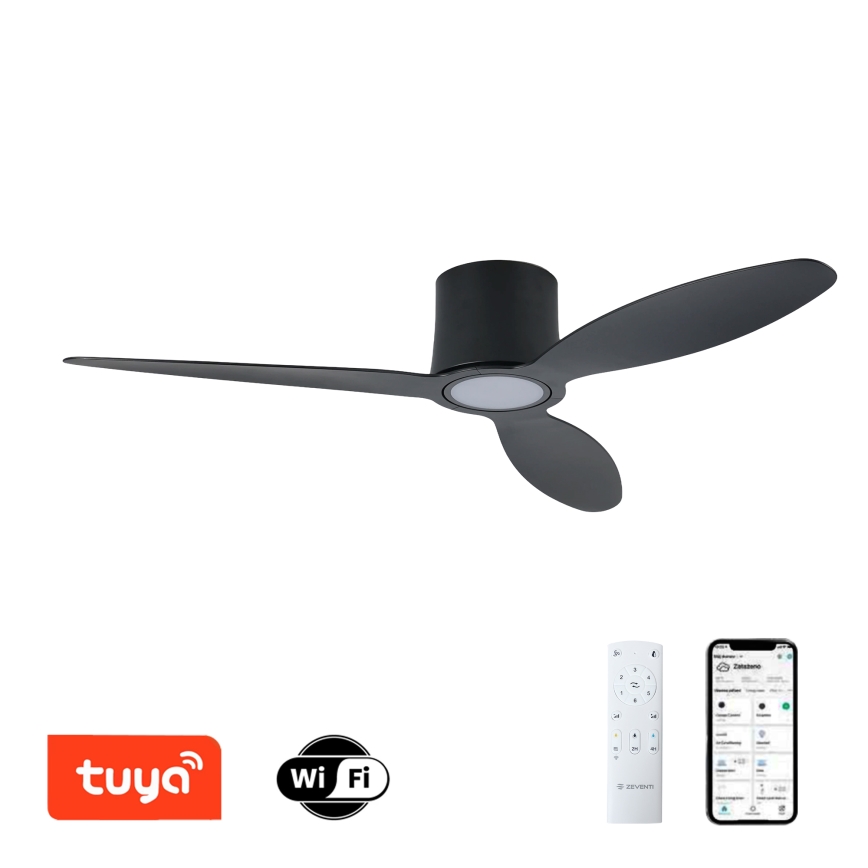 ZEVENTI - Ventilatore da soffitto dimmerabile a LED VENTORA LED/24W/230V 3000/4000/6000K Wi-Fi Tuya nero + telecomando