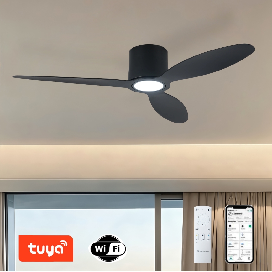 ZEVENTI - Ventilatore da soffitto dimmerabile a LED VENTORA LED/24W/230V 3000/4000/6000K Wi-Fi Tuya nero + telecomando