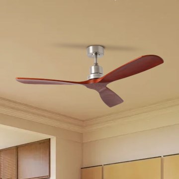 ZEVENTI - Ventilatore da soffitto LIONI Wi-Fi Tuya cromo opaco/rovere + telecomando
