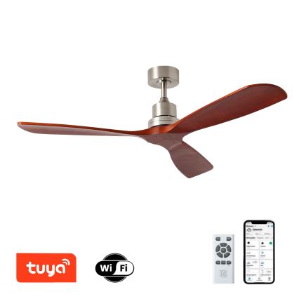 ZEVENTI - Ventilatore da soffitto LIONI Wi-Fi Tuya cromo opaco/quercia + telecomando