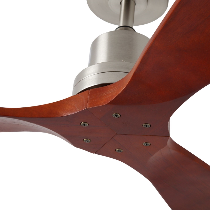 ZEVENTI - Ventilatore da soffitto LIONI Wi-Fi Tuya cromo opaco/quercia + telecomando