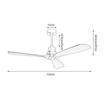 ZEVENTI - Ventilatore da soffitto LIONI Wi-Fi Tuya cromo opaco/quercia + telecomando