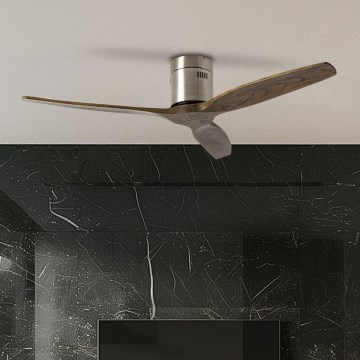 ZEVENTI - Ventilatore da soffitto SPELLO Wi-Fi Tuya cromo opaco/rovere + telecomando