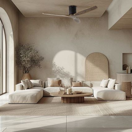 ZEVENTI - Ventilatore da soffitto SPELLO Wi-Fi Tuya nero/rovere + telecomando