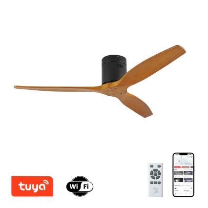 ZEVENTI - Ventilatore da soffitto SPELLO Wi-Fi Tuya nero/rovere + telecomando