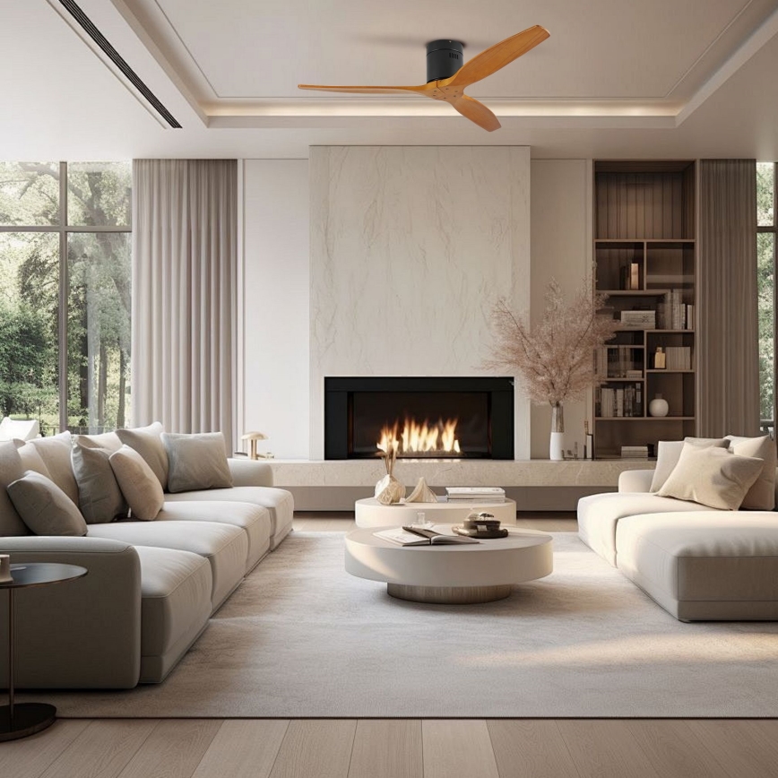 ZEVENTI - Ventilatore da soffitto SPELLO Wi-Fi Tuya nero/rovere + telecomando