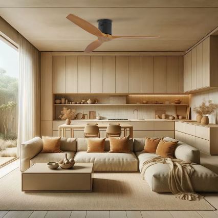 ZEVENTI - Ventilatore da soffitto SPELLO Wi-Fi Tuya nero/rovere + telecomando