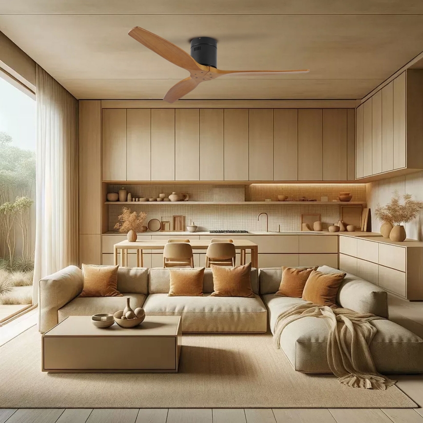 ZEVENTI - Ventilatore da soffitto SPELLO Wi-Fi Tuya nero/rovere + telecomando