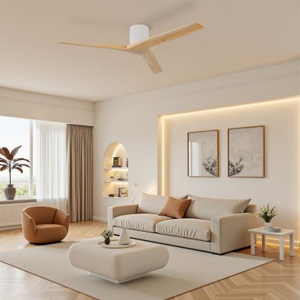 ZEVENTI - Ventilatore da soffitto VELLON Wi-Fi Tuya bianco/paulownia + telecomando