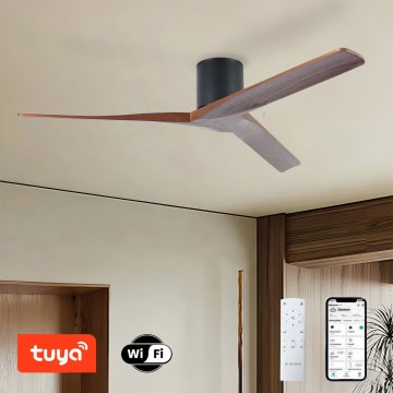 ZEVENTI - Ventilatore da soffitto VELLON Wi-Fi Tuya nero/noce + telecomando