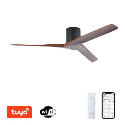 ZEVENTI - Ventilatore da soffitto VELLON Wi-Fi Tuya nero/noce + telecomando