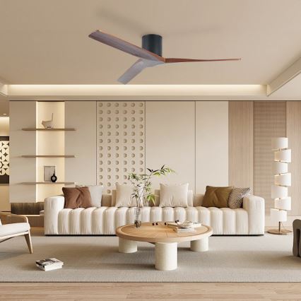 ZEVENTI - Ventilatore da soffitto VELLON Wi-Fi Tuya nero/noce + telecomando