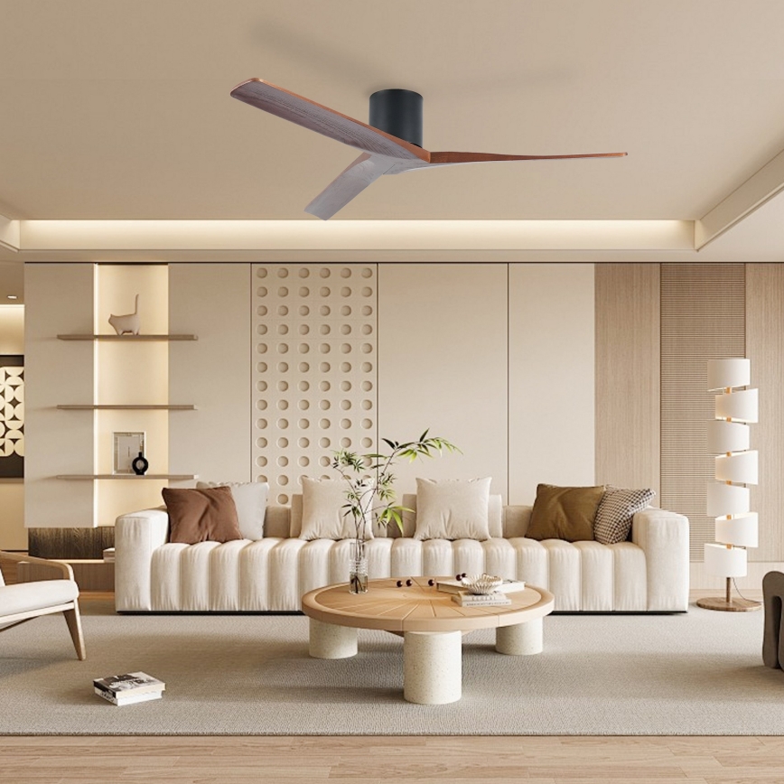 ZEVENTI - Ventilatore da soffitto VELLON Wi-Fi Tuya nero/noce + telecomando