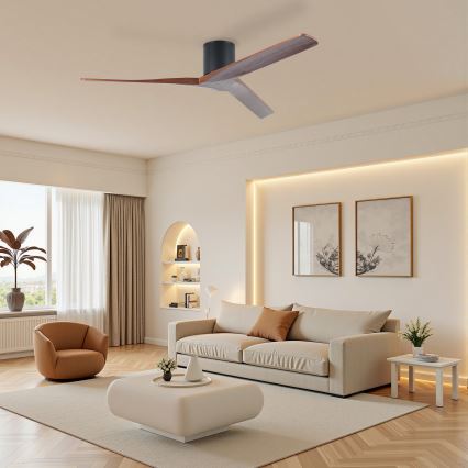 ZEVENTI - Ventilatore da soffitto VELLON Wi-Fi Tuya nero/noce + telecomando