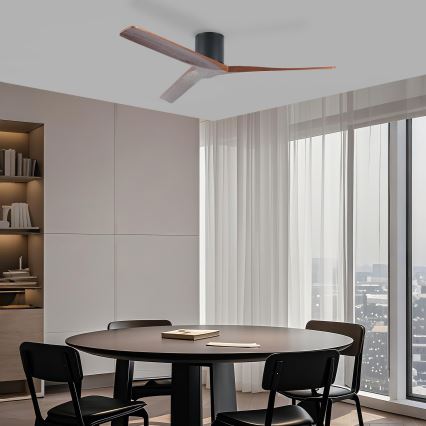 ZEVENTI - Ventilatore da soffitto VELLON Wi-Fi Tuya nero/noce + telecomando