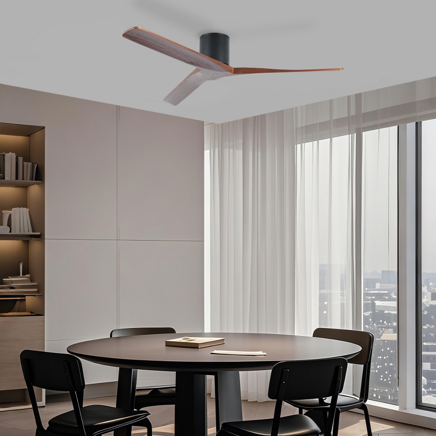 ZEVENTI - Ventilatore da soffitto VELLON Wi-Fi Tuya nero/noce + telecomando