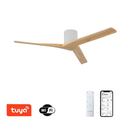 ZEVENTI - Ventilatore da soffitto VELLON Wi-Fi Tuya bianco/paulownia + telecomando