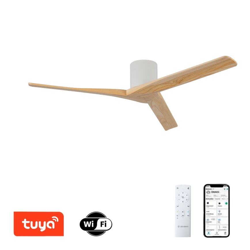ZEVENTI - Ventilatore da soffitto VELLON Wi-Fi Tuya bianco/paulownia + telecomando
