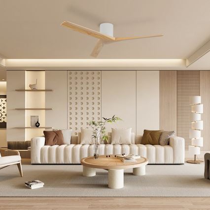 ZEVENTI - Ventilatore da soffitto VELLON Wi-Fi Tuya bianco/paulownia + telecomando