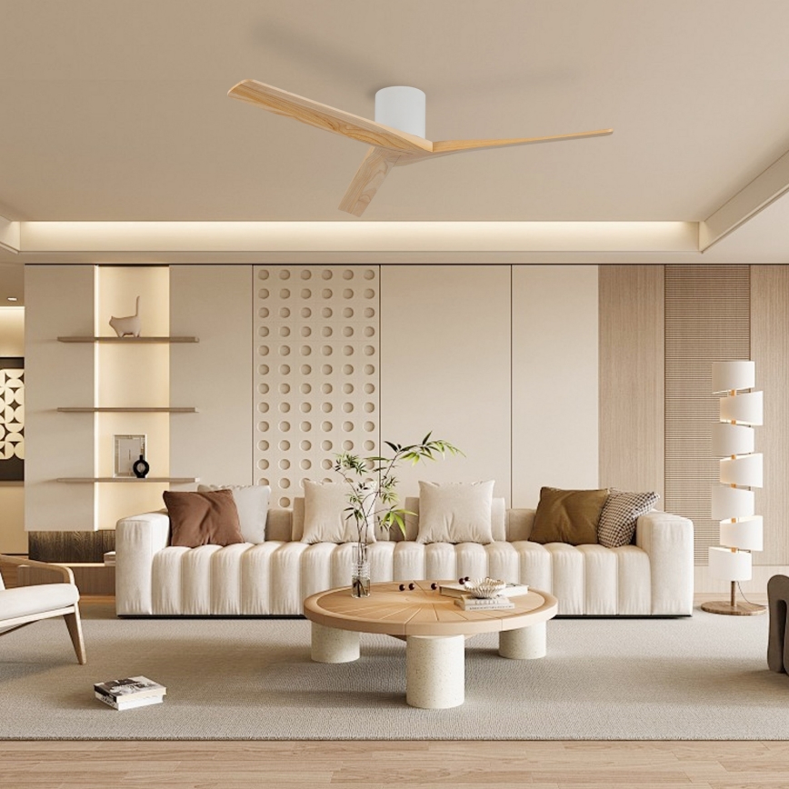 ZEVENTI - Ventilatore da soffitto VELLON Wi-Fi Tuya bianco/paulownia + telecomando