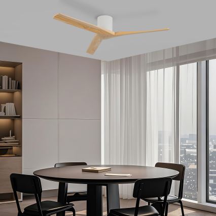 ZEVENTI - Ventilatore da soffitto VELLON Wi-Fi Tuya bianco/paulownia + telecomando