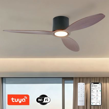 ZEVENTI - LED Ventilatore da soffitto dimmerabile VENTORA LED/24W/230V 3000/4000/6000K Wi-Fi Tuya nero/noce + telecomando