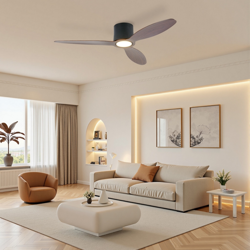 ZEVENTI - LED Ventilatore da soffitto dimmerabile VENTORA LED/24W/230V 3000/4000/6000K Wi-Fi Tuya nero/noce + telecomando