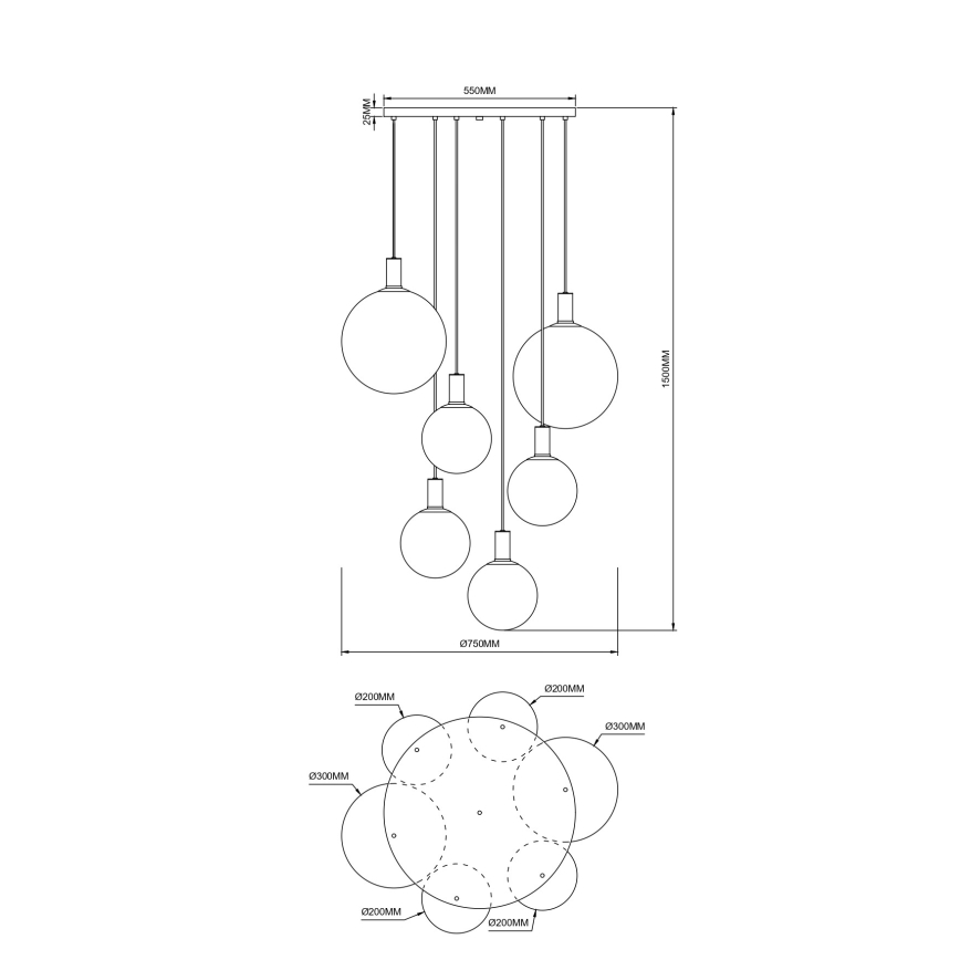 Zuma Line - Lampadario sospeso con cavo 6xE27/25W/230V Ø 75 cm oro/nero