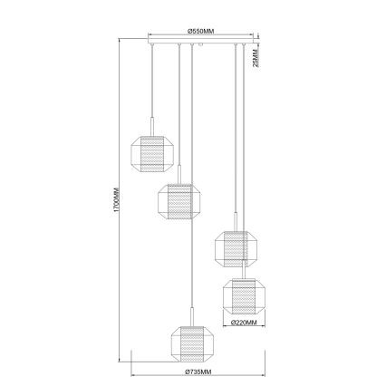 Zuma Line - Lampadario a sospensione su cavi 5xE27/25W/230V Ø 73 cm dorato/nero
