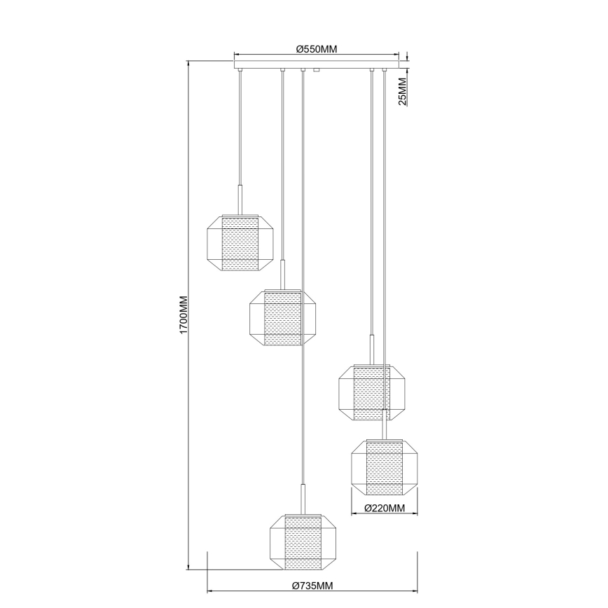 Zuma Line - Lampadario a sospensione su cavi 5xE27/25W/230V Ø 73 cm dorato/nero