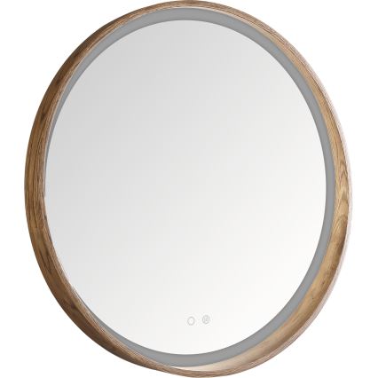 Zuma Line - Specchio da parete riscaldato per bagno con retroilluminazione LED, 36W/230V, 3000/4000/6000K, Ø 80 cm, IP44, rovere