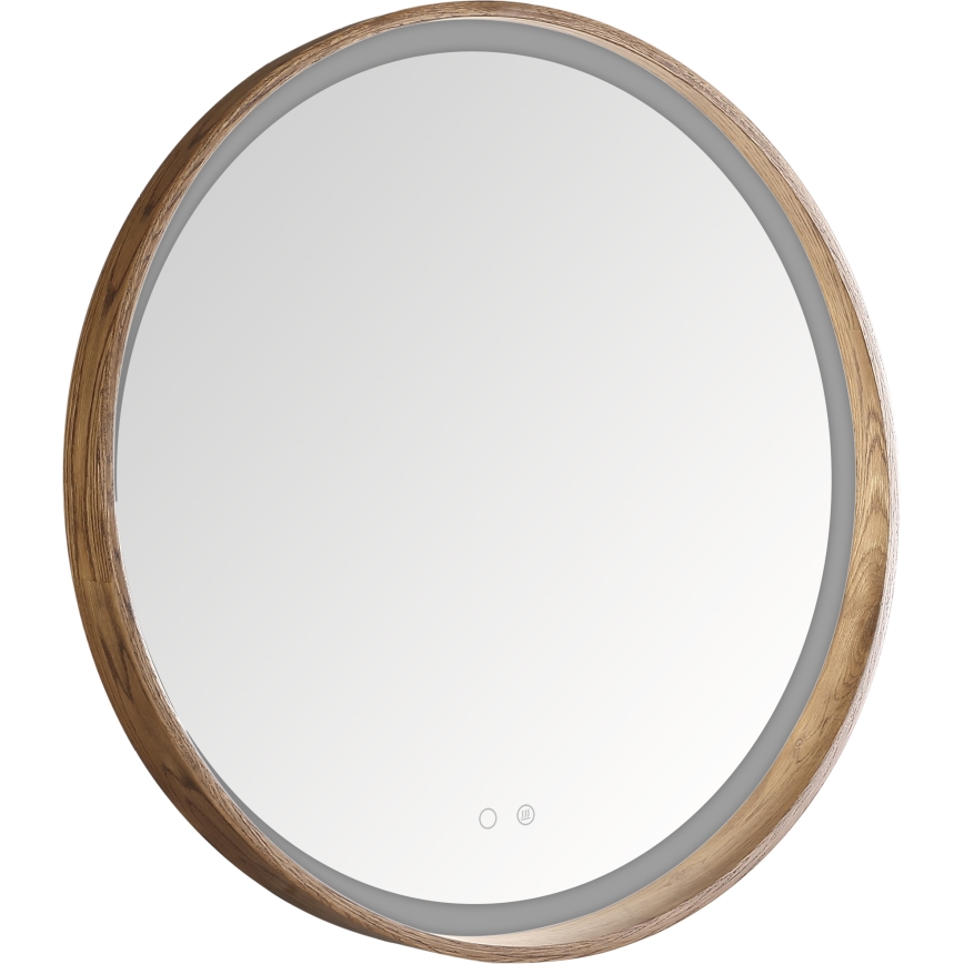 Zuma Line - Specchio da parete riscaldato per bagno con retroilluminazione LED, 36W/230V, 3000/4000/6000K, Ø 80 cm, IP44, rovere