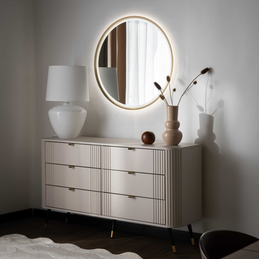 Zuma Line - Specchio da parete per bagno retroilluminato a LED, 36W, 230V, 3000/4000/6000K, Ø 80 cm, IP44, finitura ottone