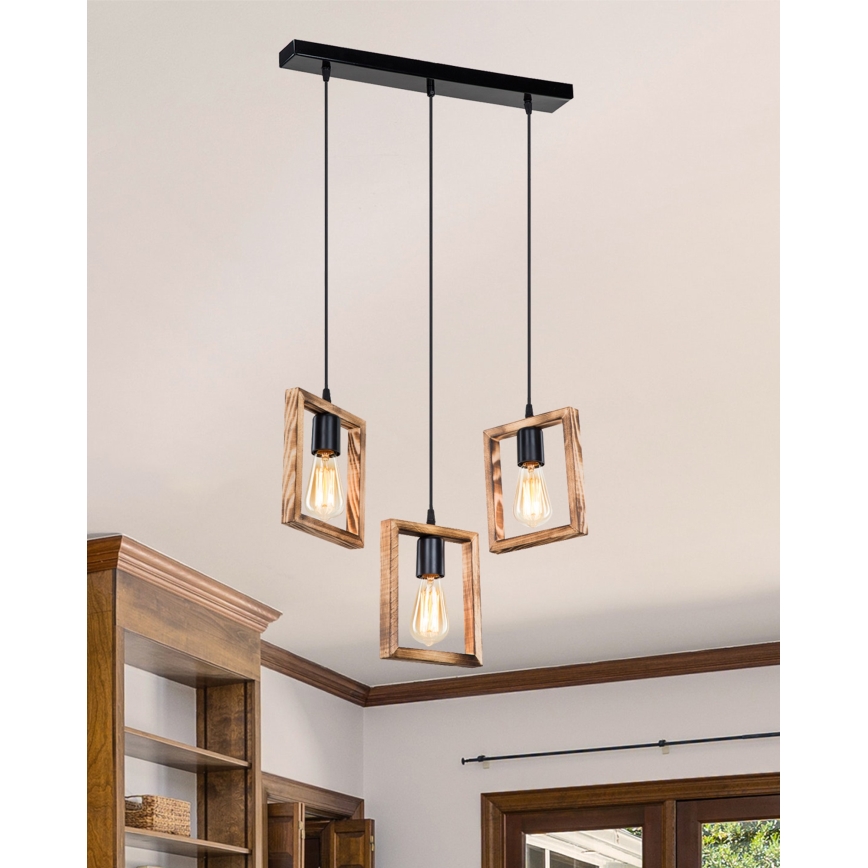 Zuma Line - Lampadario a sospensione con filo 3xE27/20W/230V pino/nero
