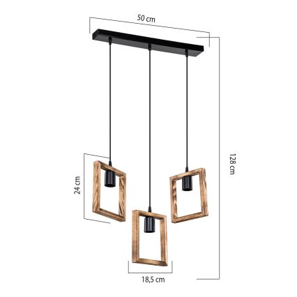 Zuma Line - Lampadario a sospensione con filo 3xE27/20W/230V pino/nero