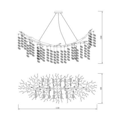 Zuma Line - Lampadario a sospensione con cavi 14xG9/3,5W/230V 115x40 cm dorato