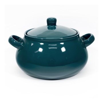 Zuppiera in ceramica con coperchio verde scuro