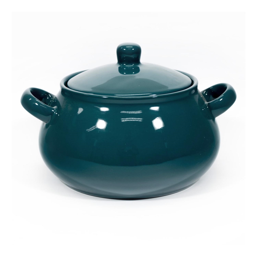 Zuppiera in ceramica con coperchio verde scuro